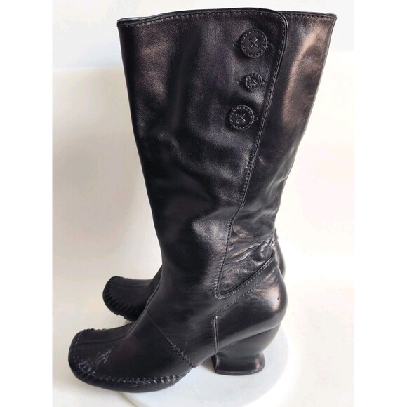 Clarks Indigo Leather Knee High Tall Boots Black Size 8 Whimsical Spool Heel Zip - Picture 6 of 14